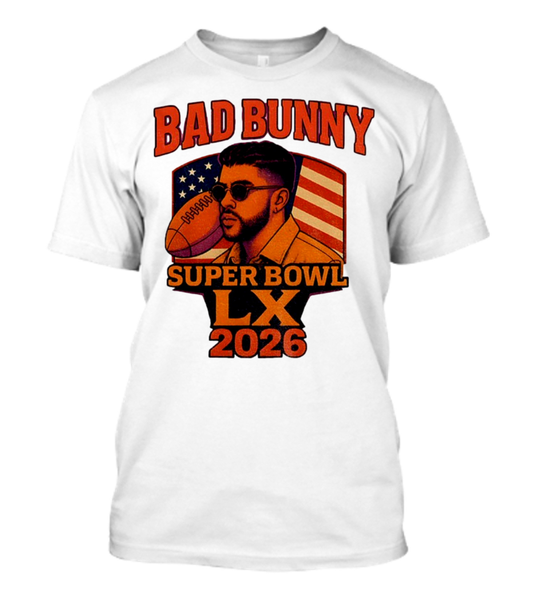 Bad Bunny Super Bowl LX 2026 American Flag Football Graphic T-Shirt