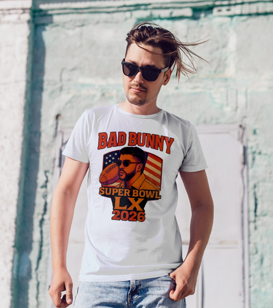 Bad Bunny Super Bowl LX 2026 American Flag Football Graphic T-Shirt