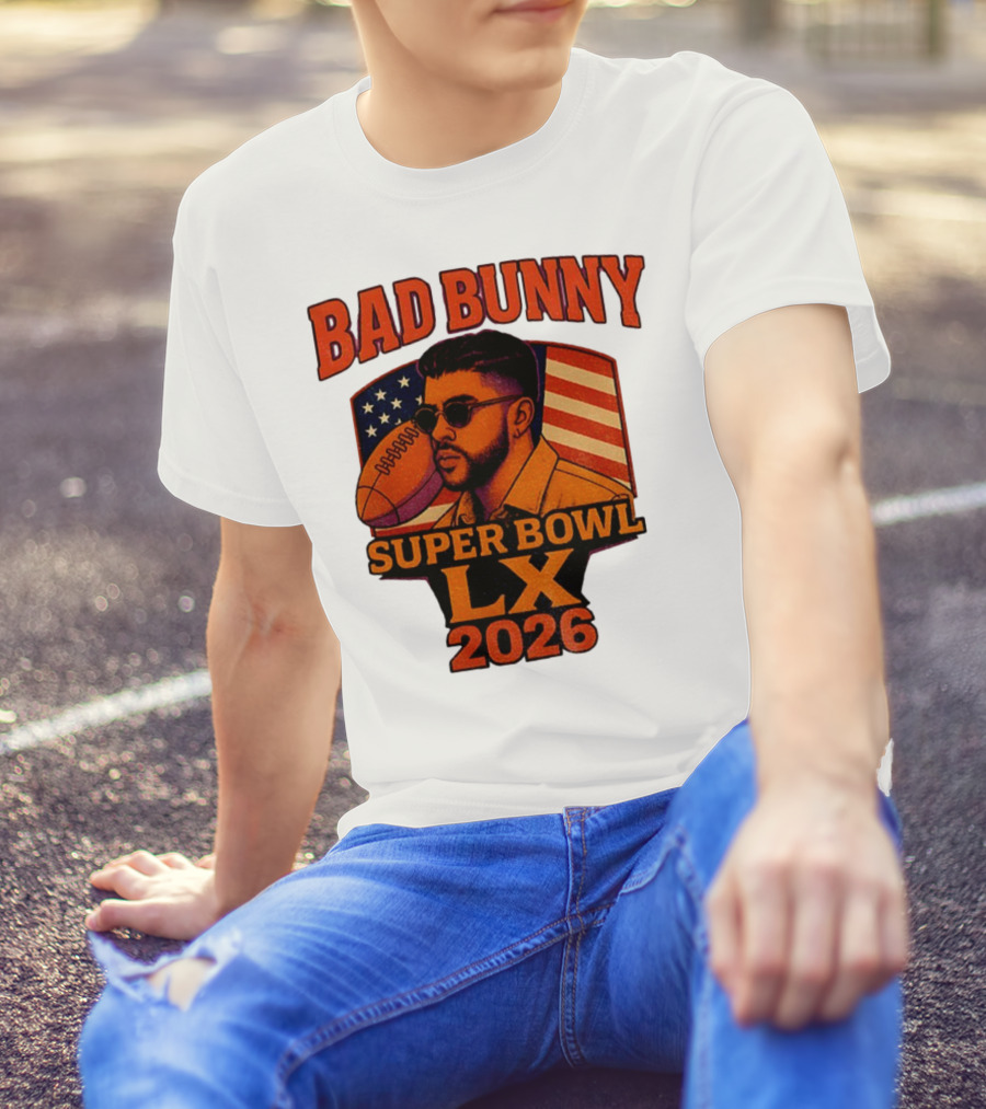 Bad Bunny Super Bowl LX 2026 American Flag Football Graphic T-Shirt