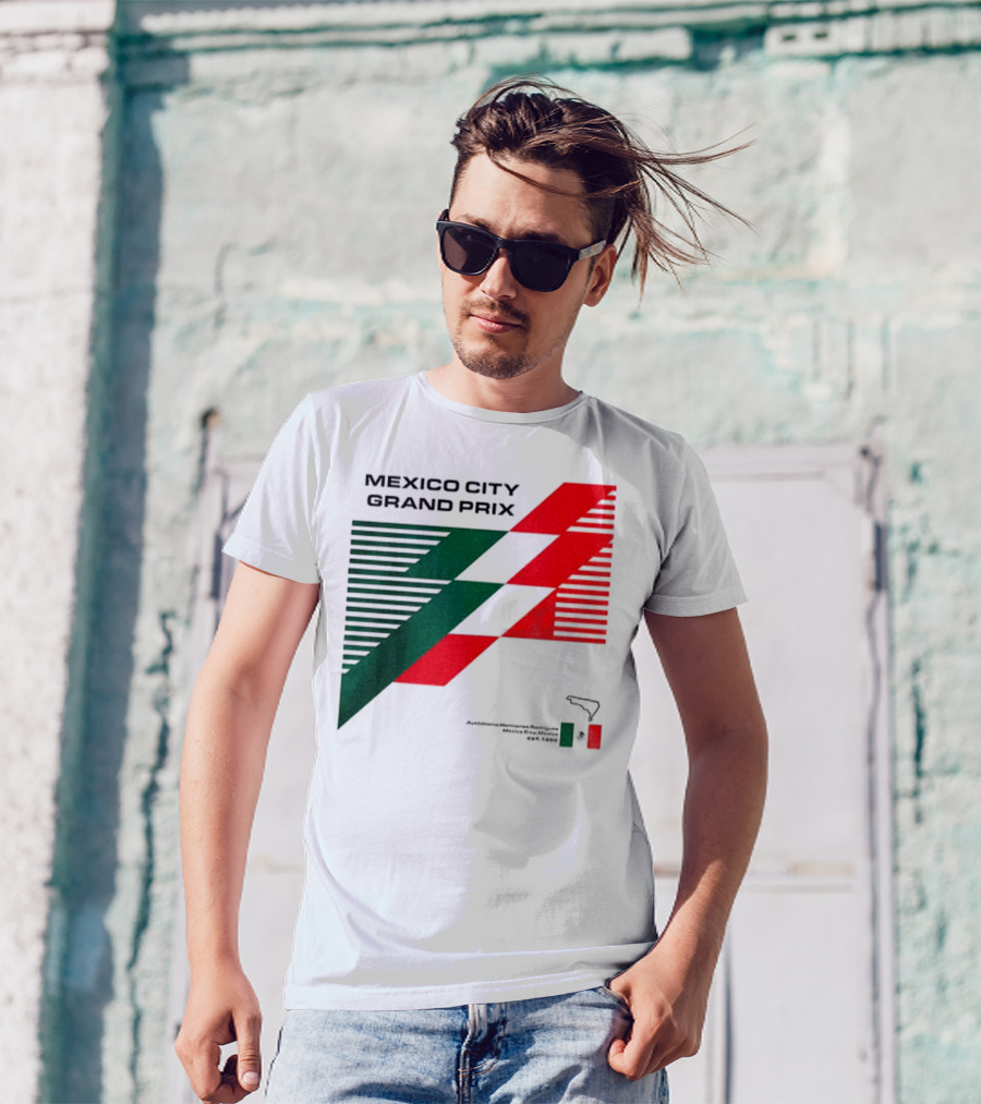 Mexico City Grand Prix Racing Stripes Emblem Green Red Flag T-Shirt