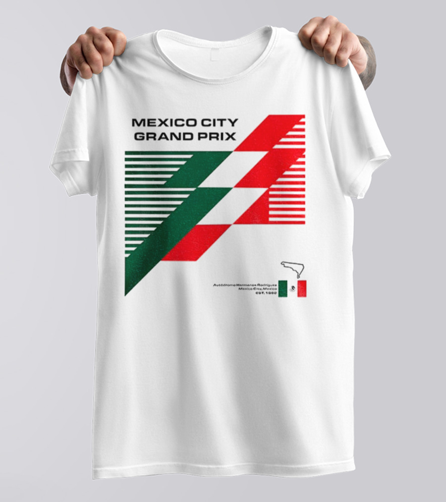 Mexico City Grand Prix Racing Stripes Emblem Green Red Flag T-Shirt