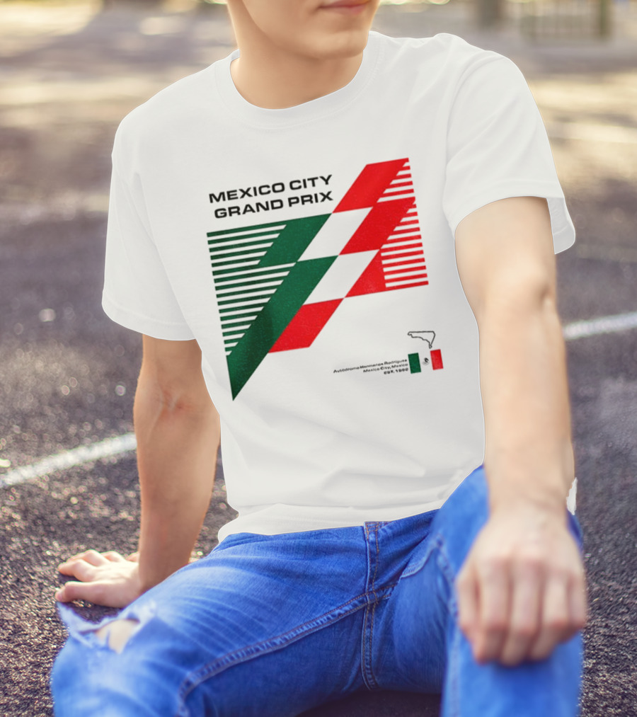 Mexico City Grand Prix Racing Stripes Emblem Green Red Flag T-Shirt