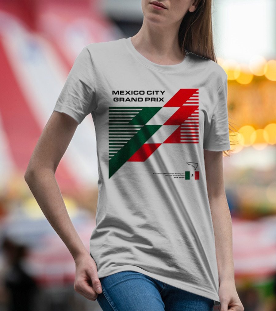 Mexico City Grand Prix Racing Stripes Emblem Green Red Flag T-Shirt