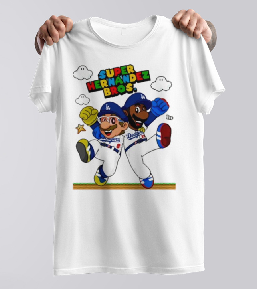 Super Hernández Bros Teoscar Kiké Let’s Go Dodgers Mario X Los Angeles Dodgers T-Shirt