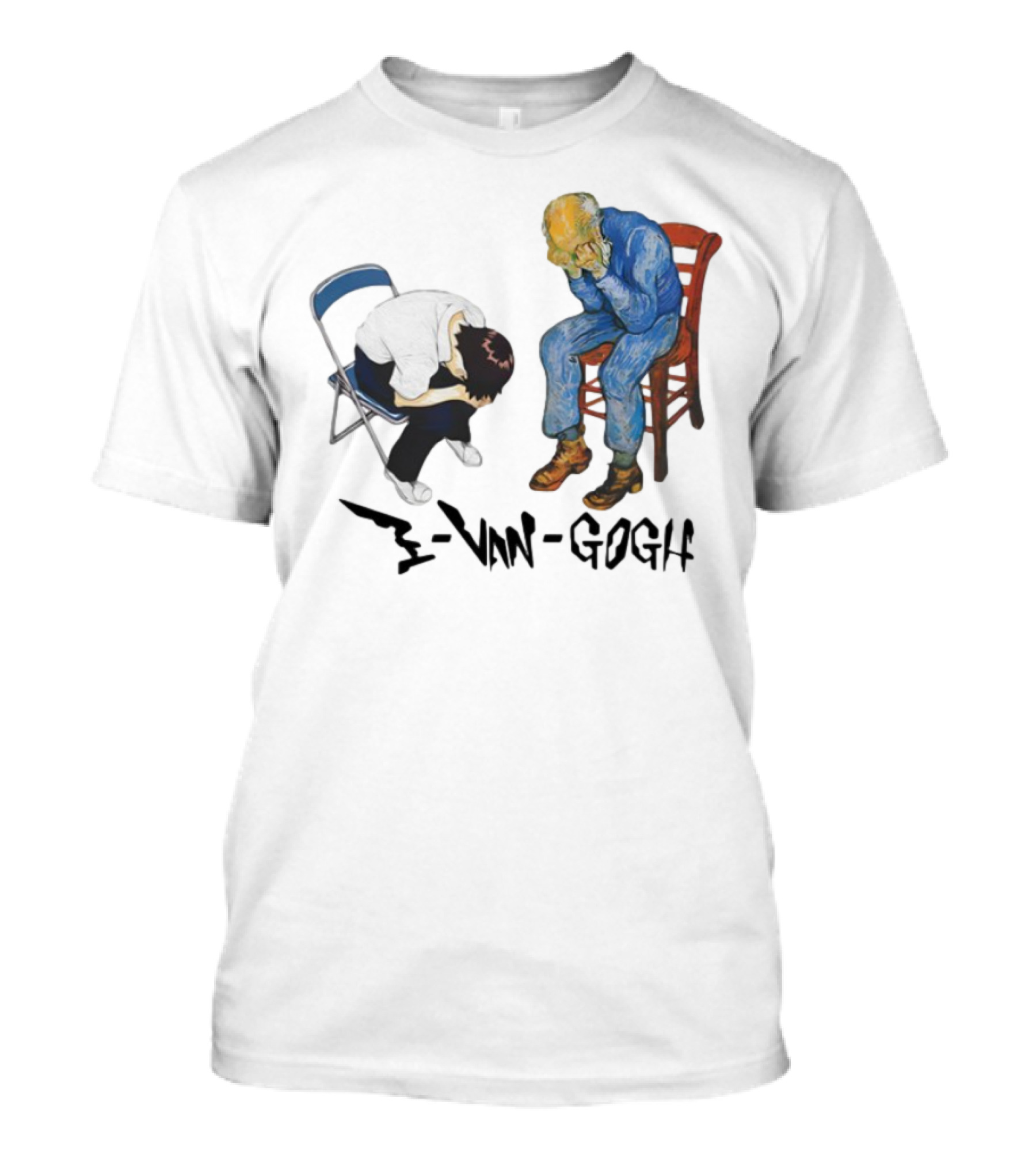 Evangogh Sadness Embrace Blue Figure Art Crossover T-Shirt