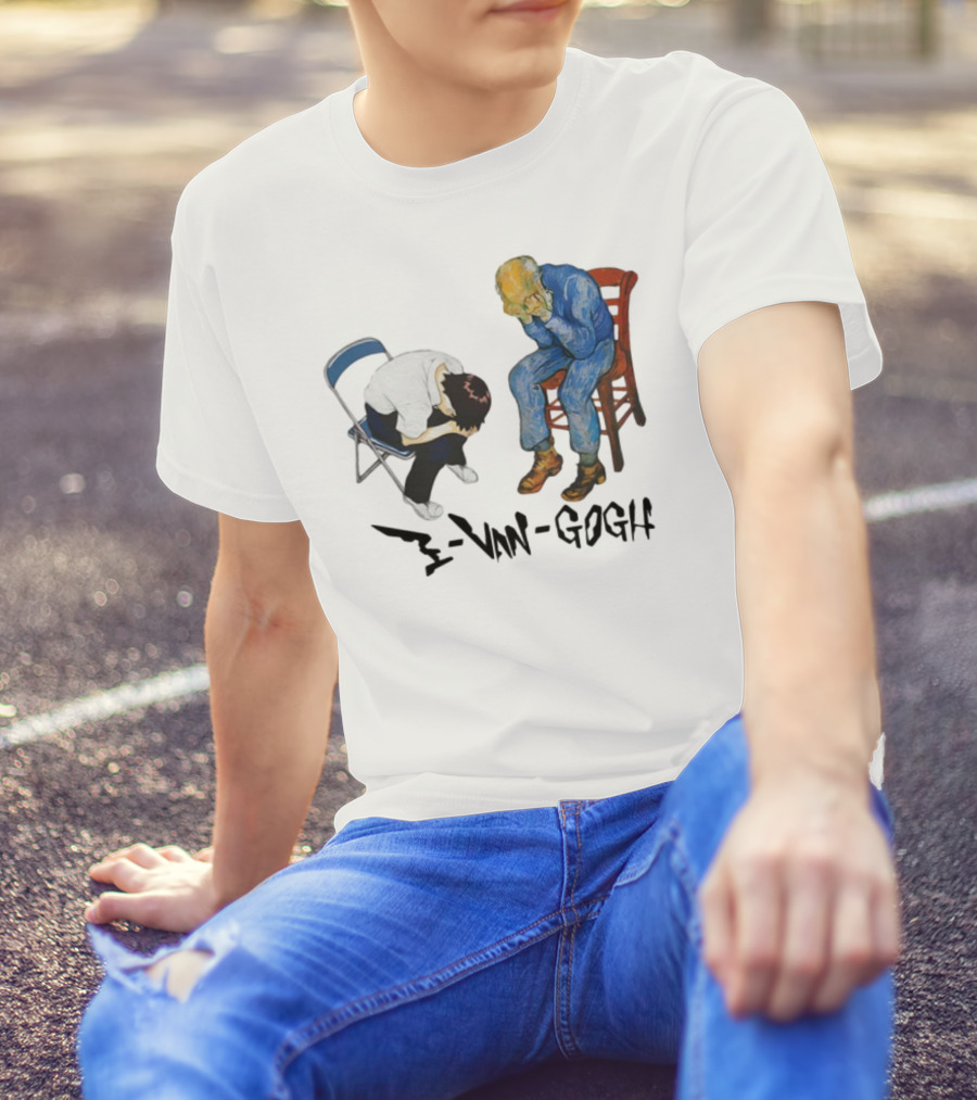 Evangogh Sadness Embrace Blue Figure Art Crossover T-Shirt