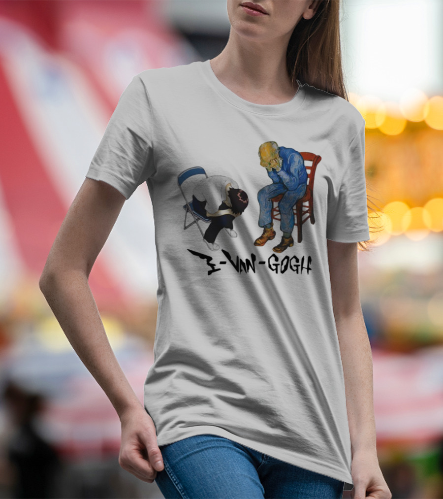 Evangogh Sadness Embrace Blue Figure Art Crossover T-Shirt