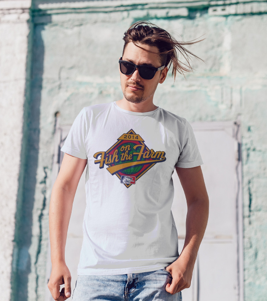 2014 Fish On The Farm Baseball With Global Earth And Whale Symbol T-Shirt