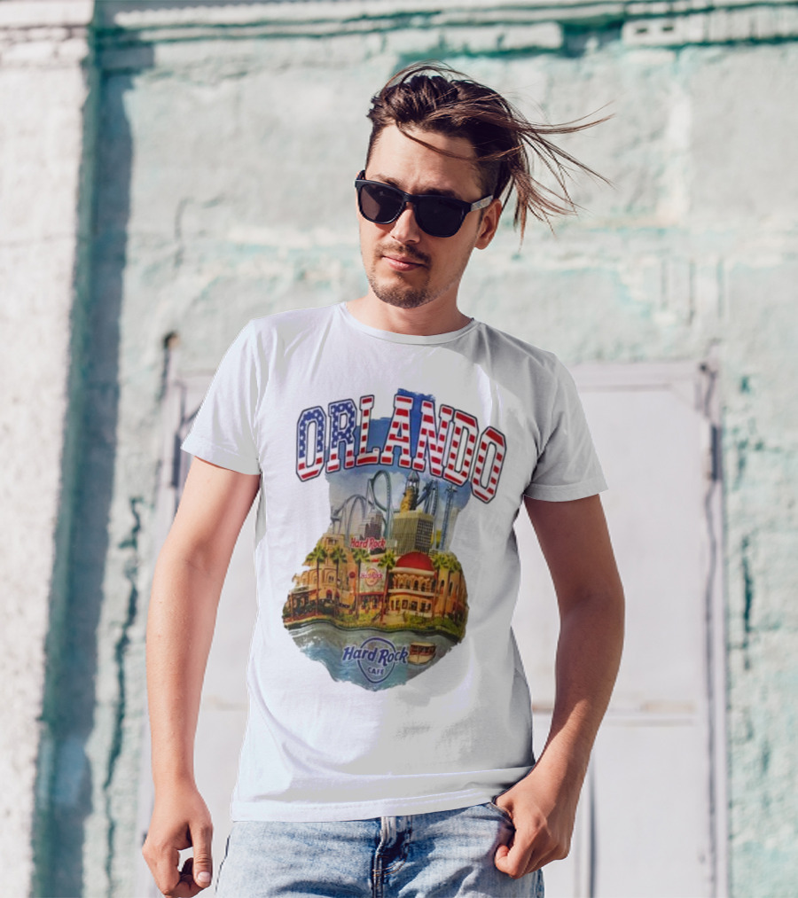 Hard Rock Cafe Orlando American Flag Skyline Roller T-Shirt