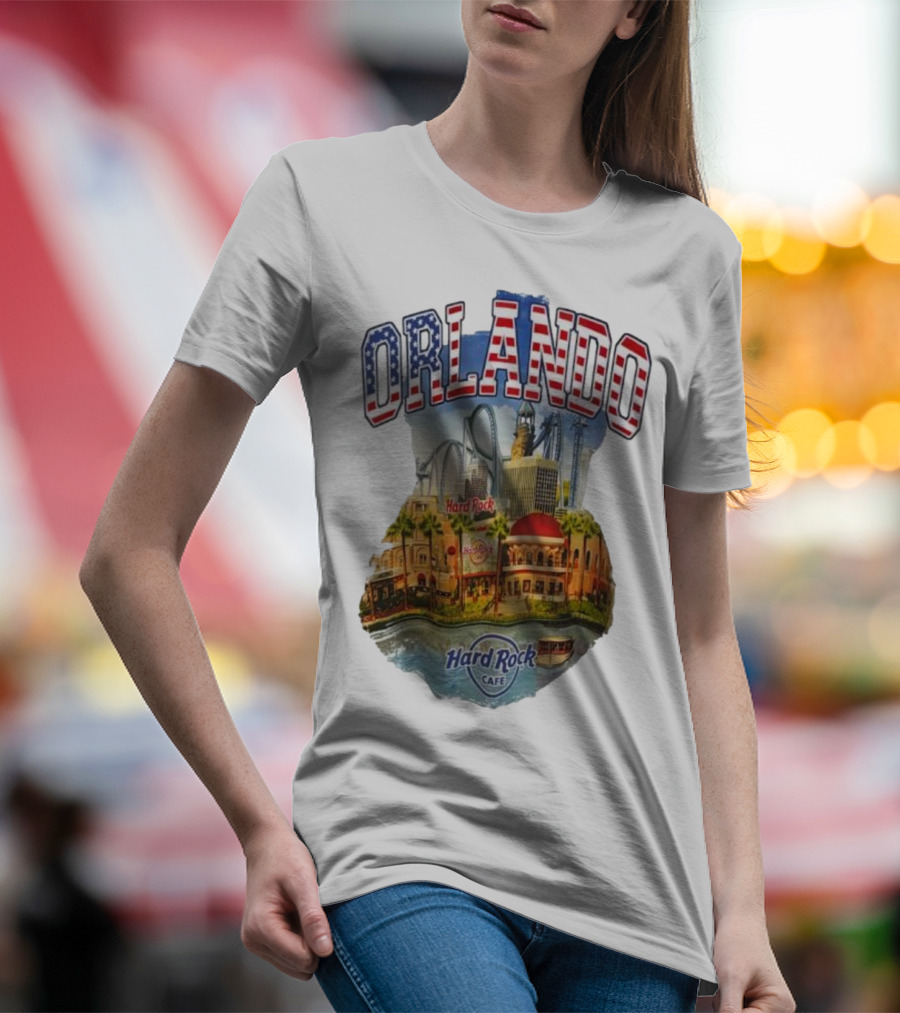 Hard Rock Cafe Orlando American Flag Skyline Roller T-Shirt