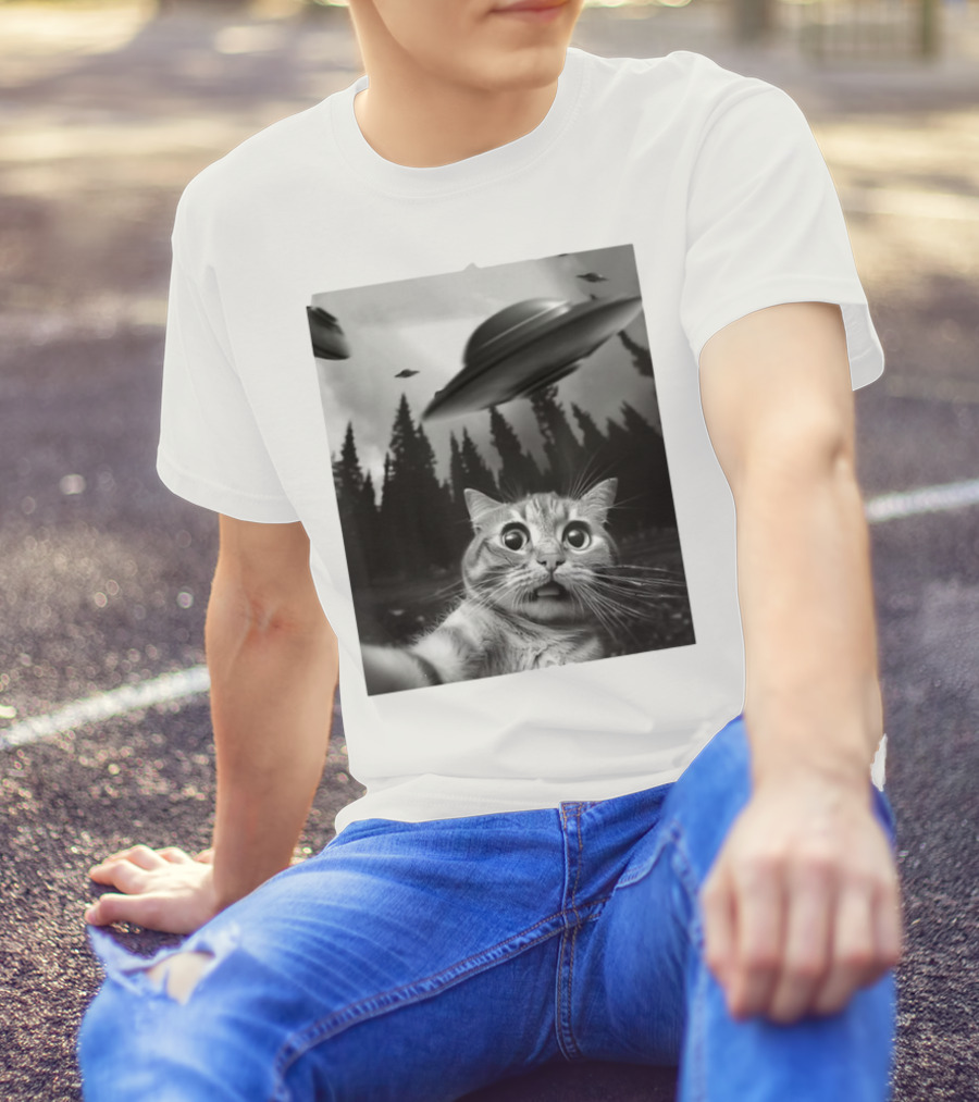 Keith Hernandez Cat Selfie Ufos Forest Scene T-Shirt