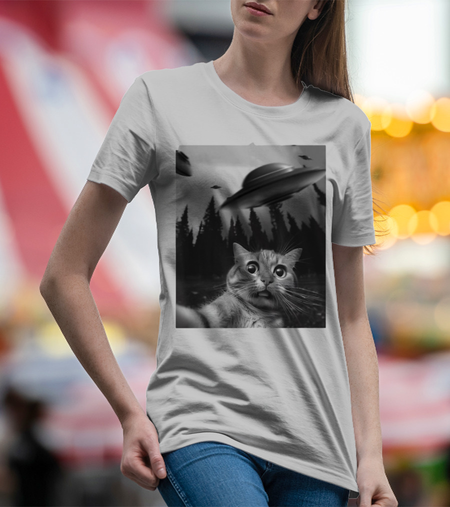 Keith Hernandez Cat Selfie Ufos Forest Scene T-Shirt