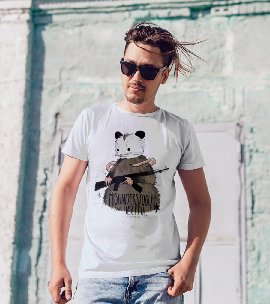 Misunderstood But Helpful Opossum With Rifle Artwork T-Shirt