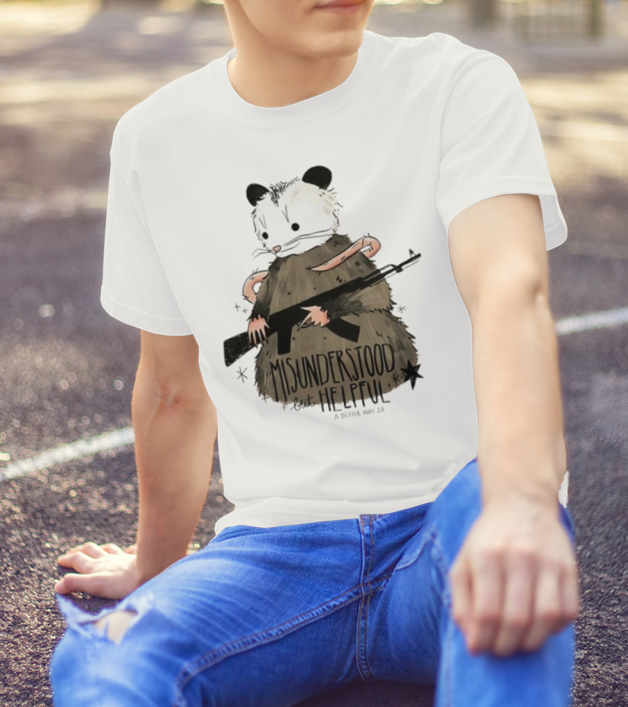 Misunderstood But Helpful Opossum With Rifle Artwork T-Shirt