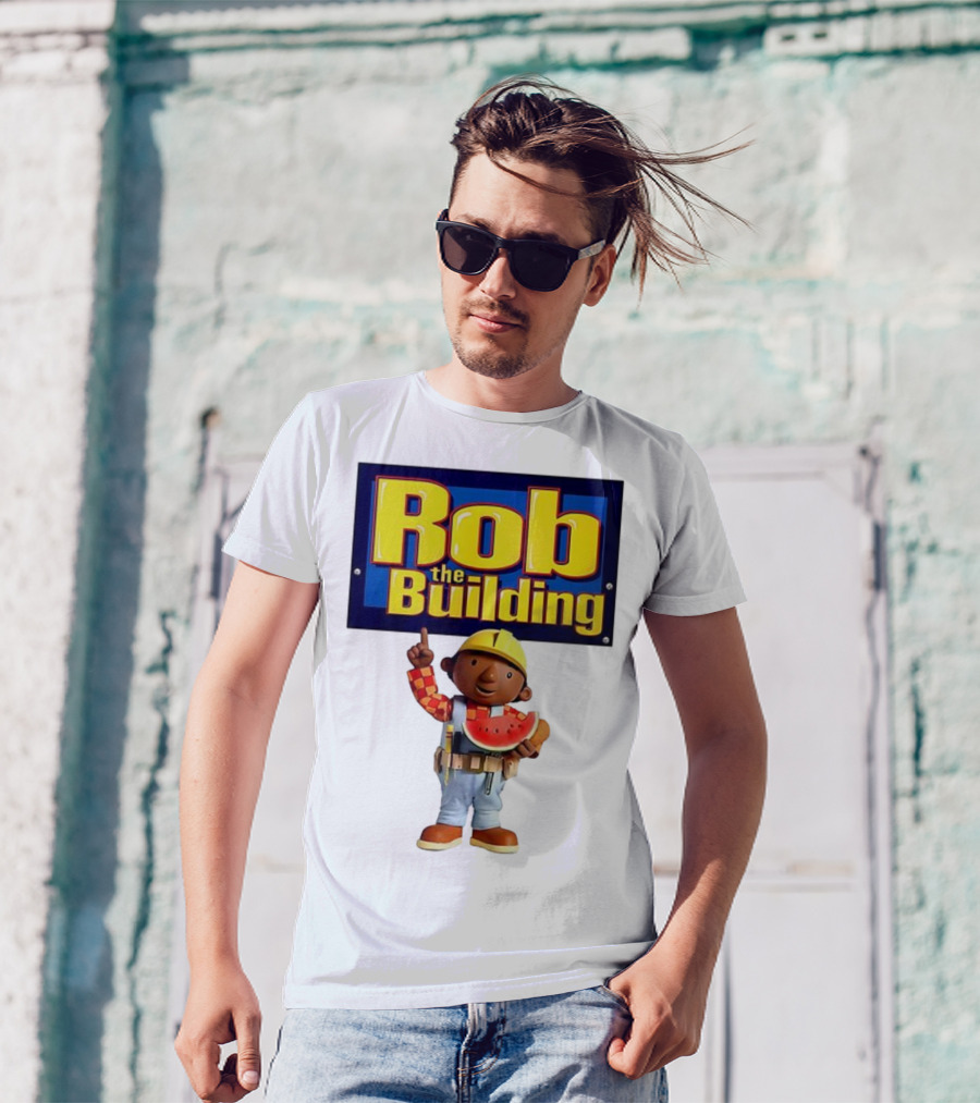Rob The Building Cartoon Construction Character Eating Watermelon T-Shirt
