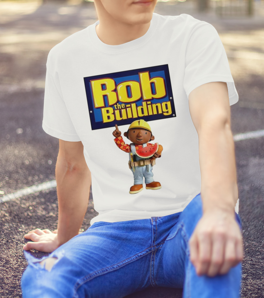 Rob The Building Cartoon Construction Character Eating Watermelon T-Shirt