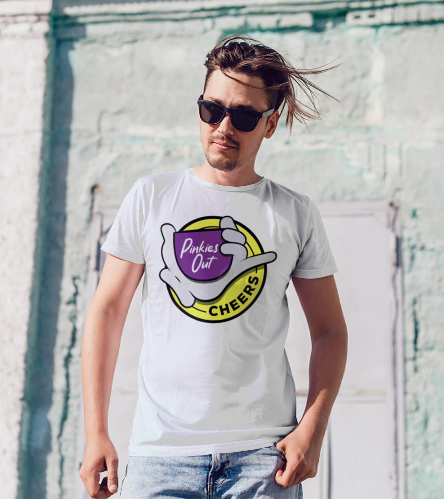 Pinkies Out Cheers Hand Gesture Circle Yellow Background T-Shirt