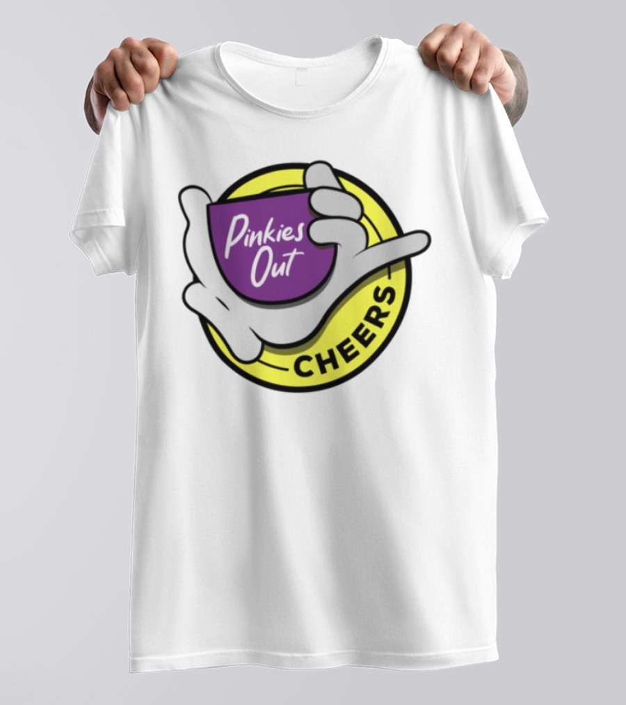 Pinkies Out Cheers Hand Gesture Circle Yellow Background T-Shirt