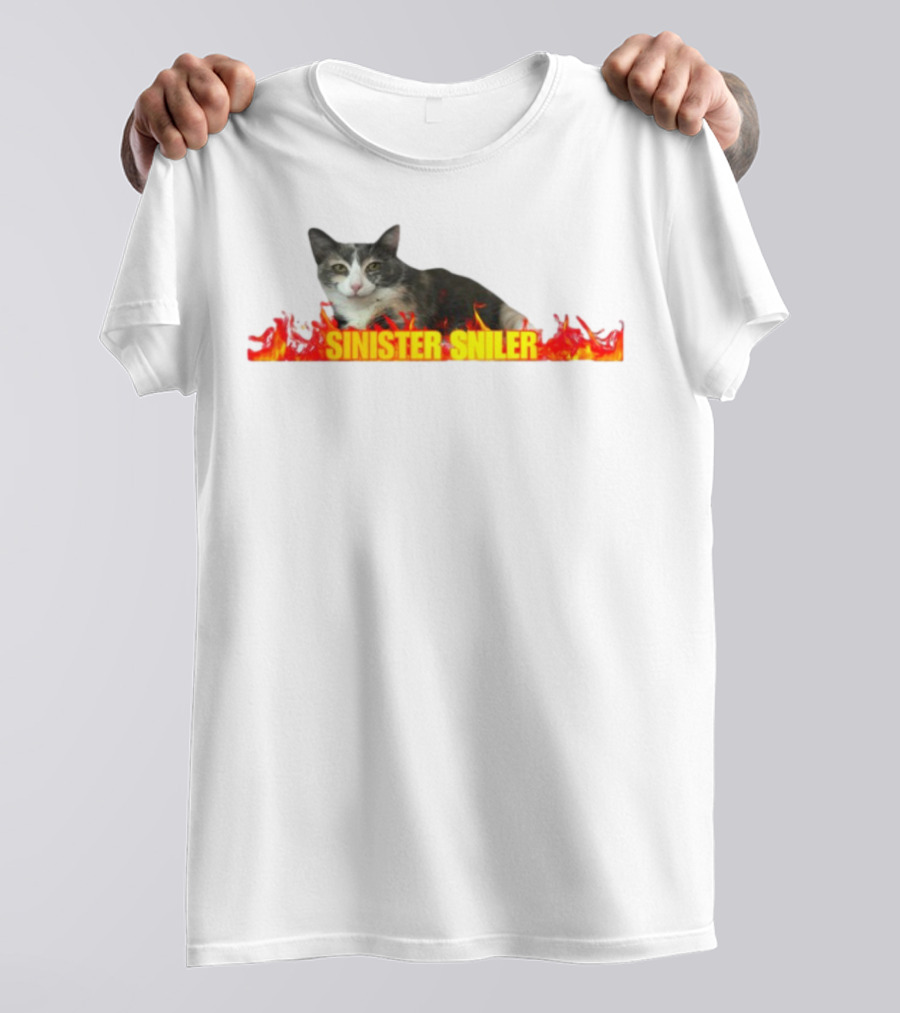 Sinister Sniler Cat With Flames Image T-Shirt