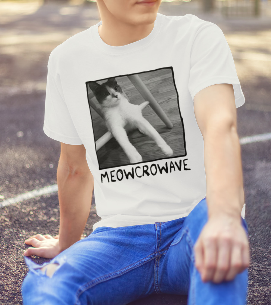 Meowcrowave Cat Humor With Cute Black And White Cat Image T-Shirt