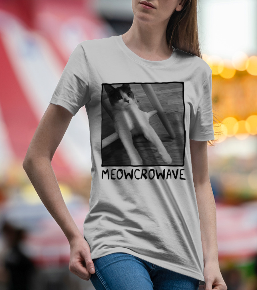 Meowcrowave Cat Humor With Cute Black And White Cat Image T-Shirt