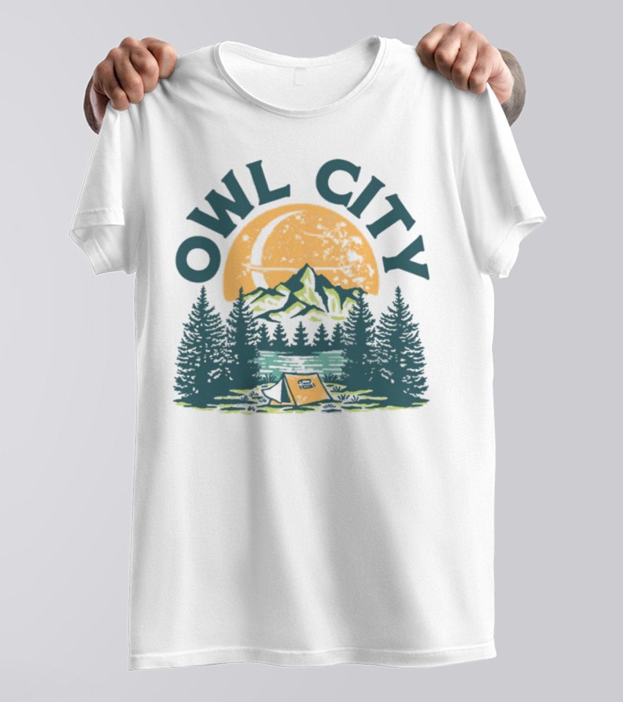 Owl City Mountains Camping Under Moon St. Patrick's Day T-Shirt