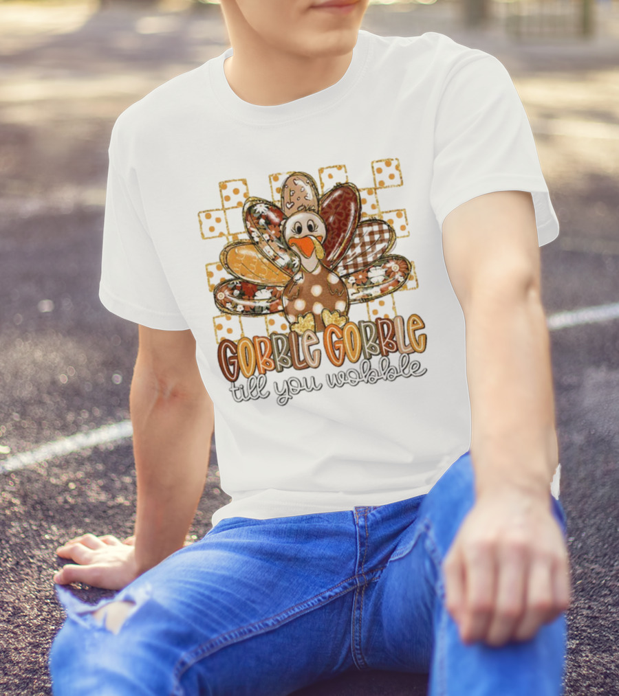 Floral Turkey Gobble Gobble Till You Wobble Thanksgiving 2025 T-Shirt