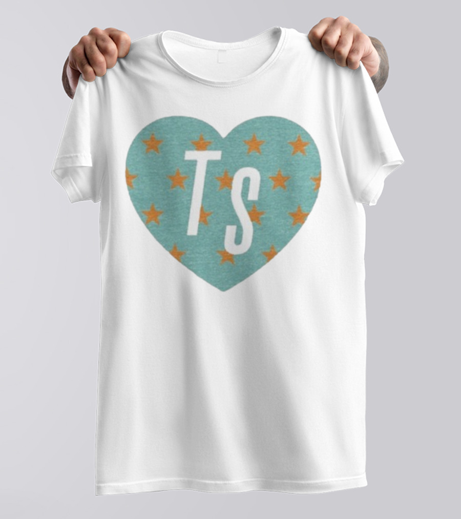 TS Heart With Orange Stars Pattern Design T-Shirt