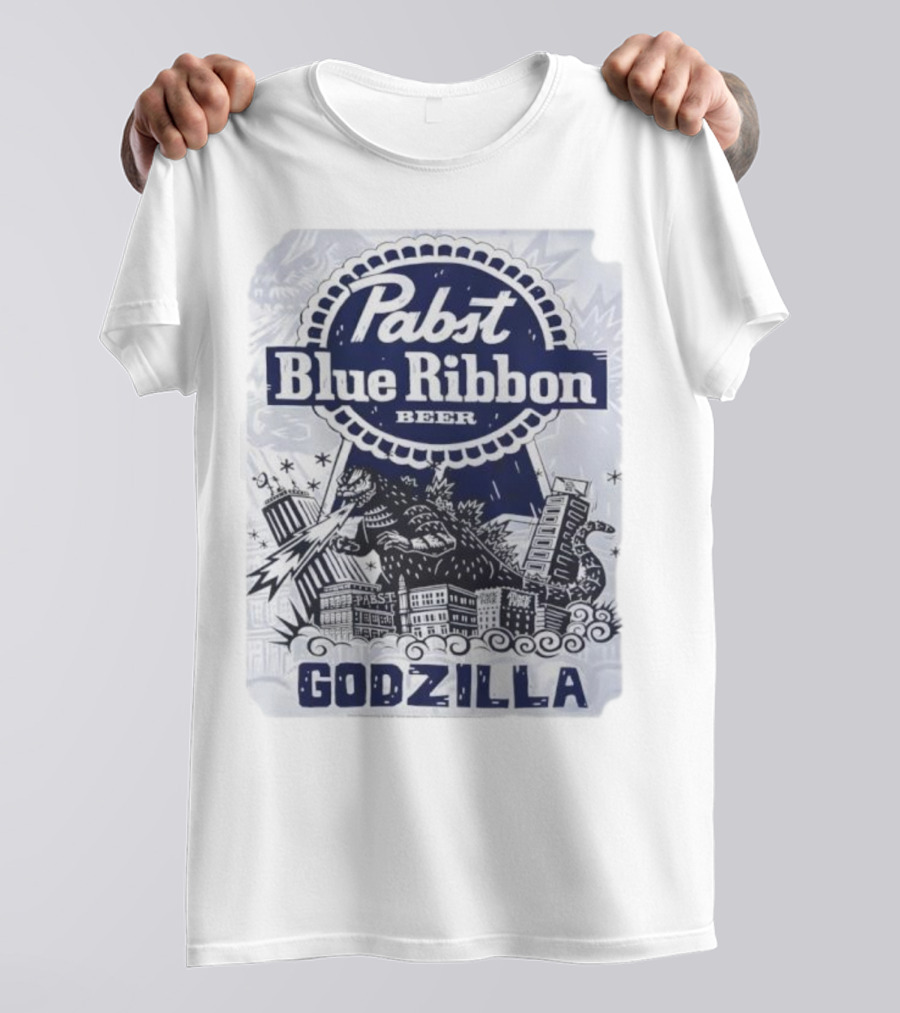 Pabst Blue Ribbon Beer Godzilla Monster Rampage Retro T-Shirt