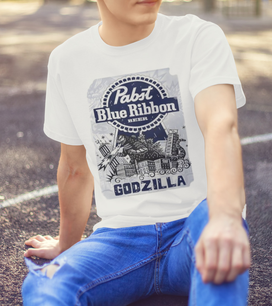 Pabst Blue Ribbon Beer Godzilla Monster Rampage Retro T-Shirt