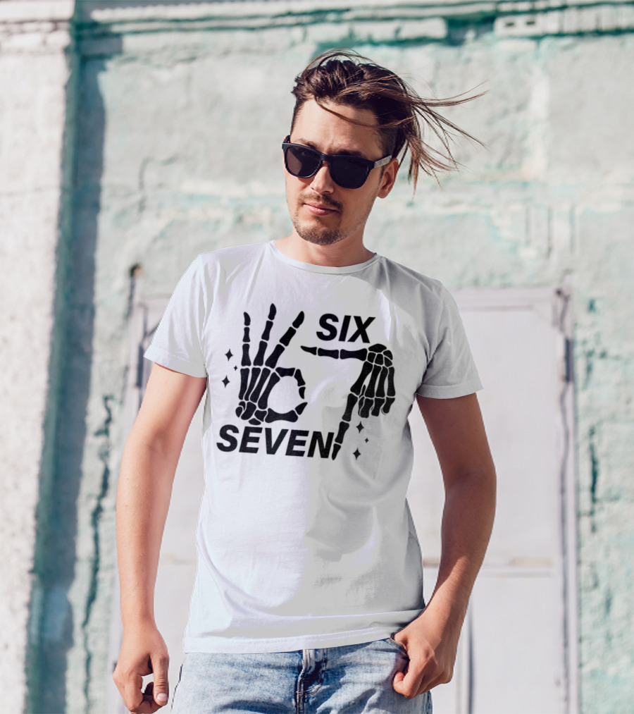 Six Seven Meme Skeleton Hands Funny Halloween T-Shirt