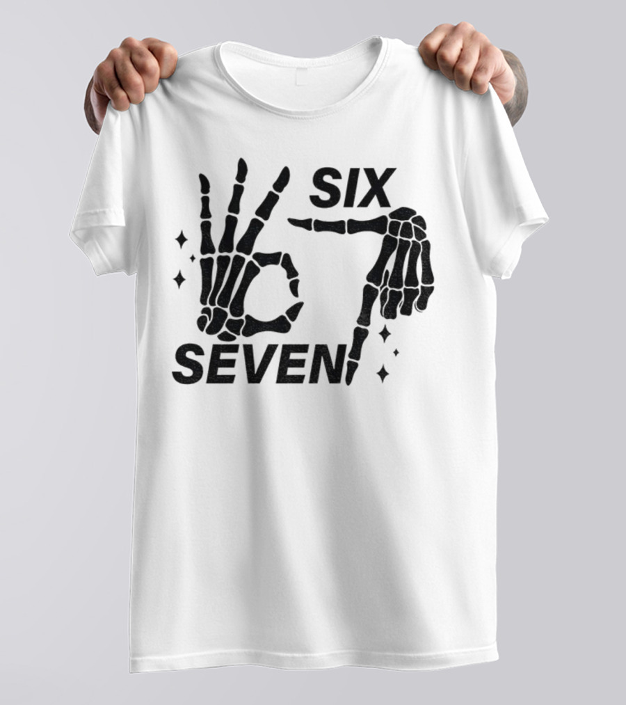 Six Seven Meme Skeleton Hands Funny Halloween T-Shirt