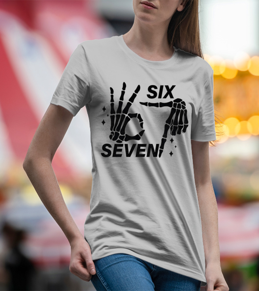 Six Seven Meme Skeleton Hands Funny Halloween T-Shirt