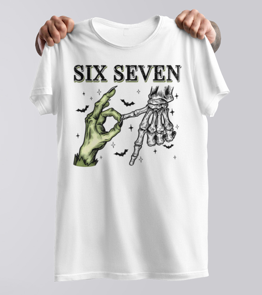 Spooky Season Witch Skeleton Hands Six Seven Meme T-Shirt