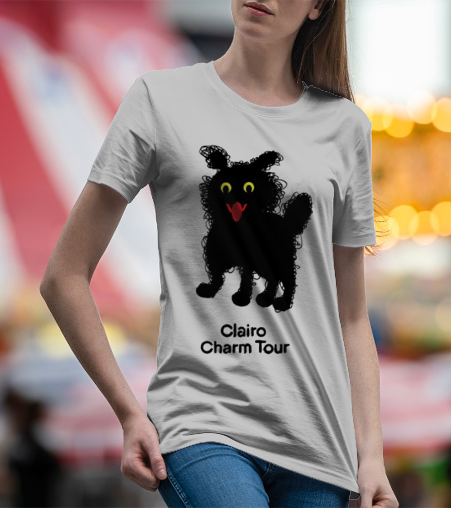 Clairo Charm Tour Yellow Eyes Red Tongue Fuzzy Cat T-Shirt