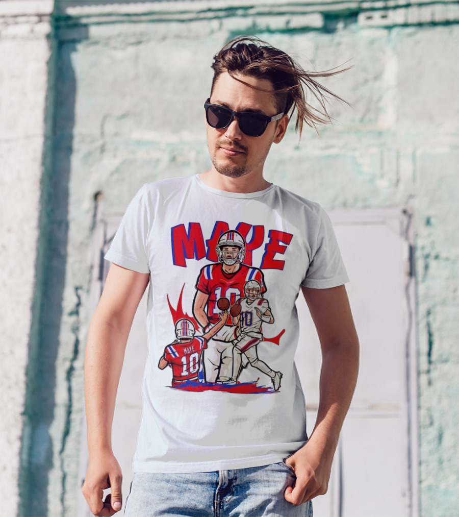 Drake Maye 10 New England Patriots Football Cartoon Style T-Shirt