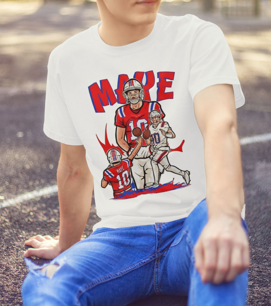 Drake Maye 10 New England Patriots Football Cartoon Style T-Shirt