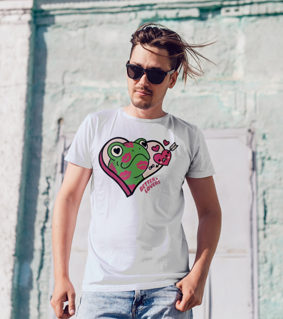 Better Lovers Love Frogs Heart Kisses Fun Graphic T-Shirt