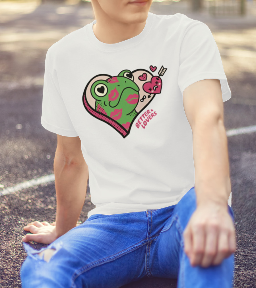 Better Lovers Love Frogs Heart Kisses Fun Graphic T-Shirt