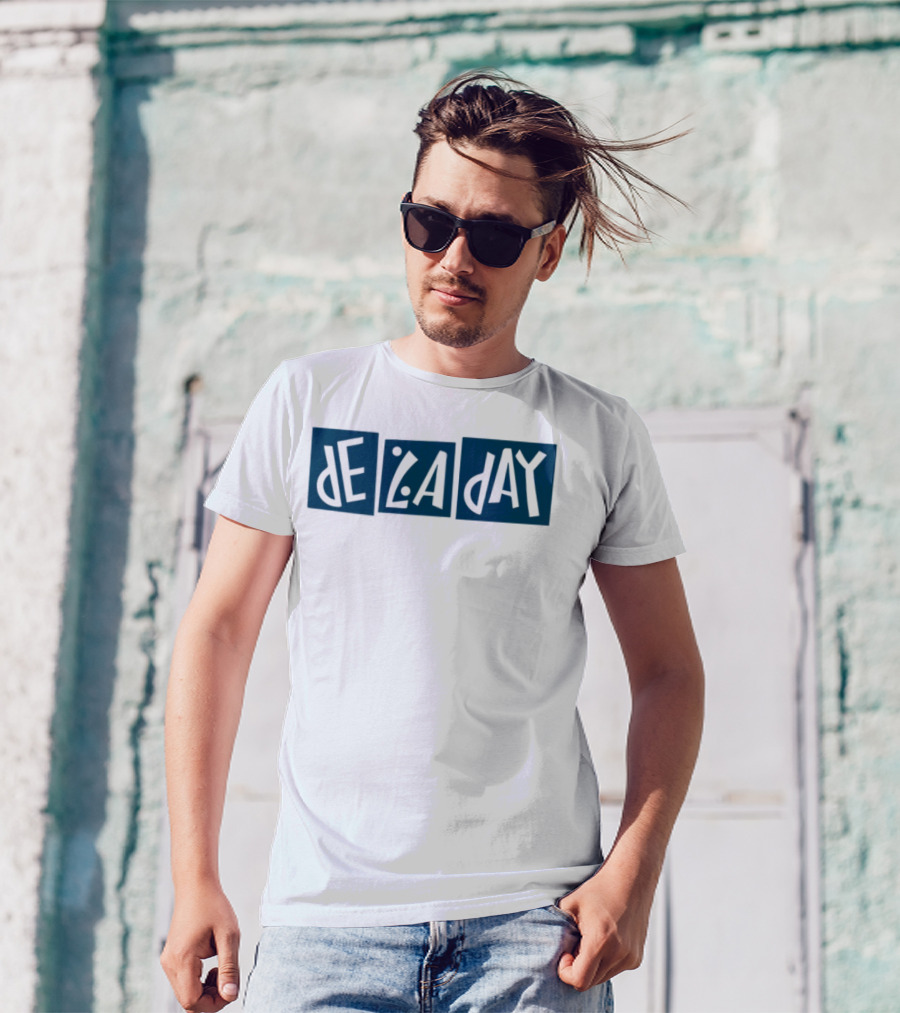 De La Day Text Typography Style In Blue Squares T-Shirt
