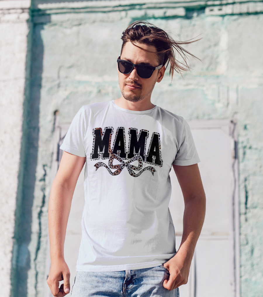 Mama Leopard Print Coquette Bow T-Shirt