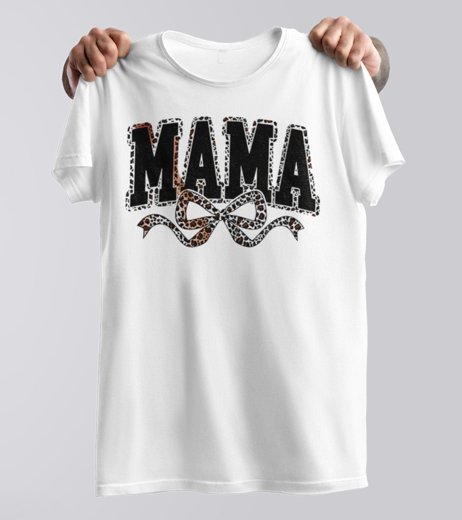 Mama Leopard Print Coquette Bow T-Shirt