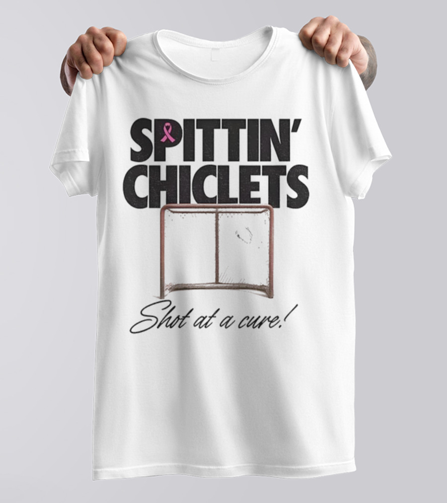 Spittin’ Chiclets Shot At A Cure Hockey Net Pink Ribbon T-Shirt
