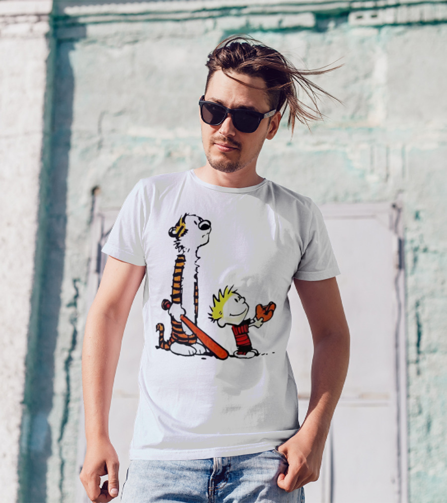 Calvin And Hobbes Baseball Glove And Bat Playtime T-Shirt