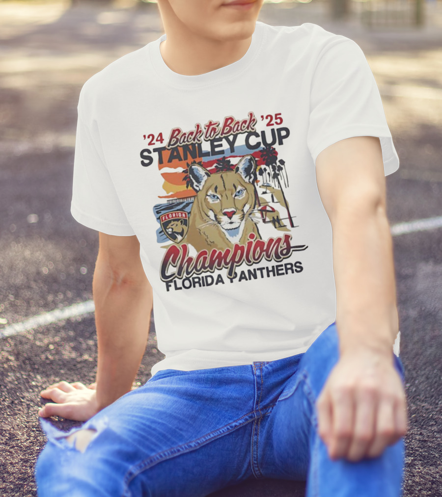 Florida Panthers Back To Back 2024 2025 Stanley Cup Champions Sunset Franklin T-Shirt
