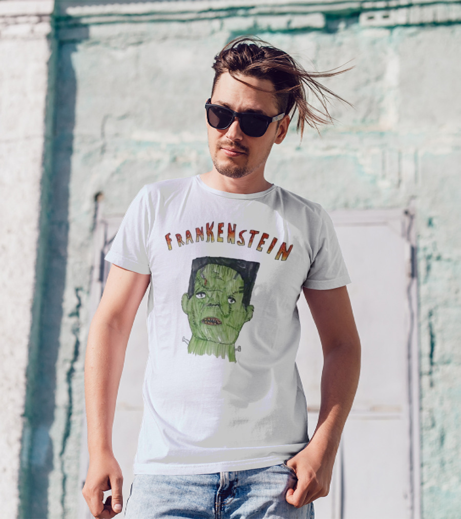 Frankenstein Hand-Drawn Green Monster Illustration T-Shirt