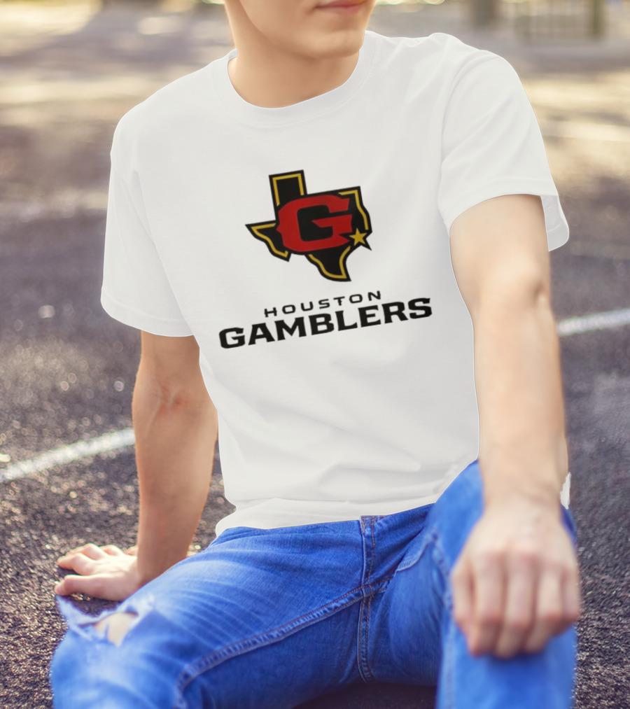 Houston Gamblers Texas Outline G Star Emblem T-Shirt