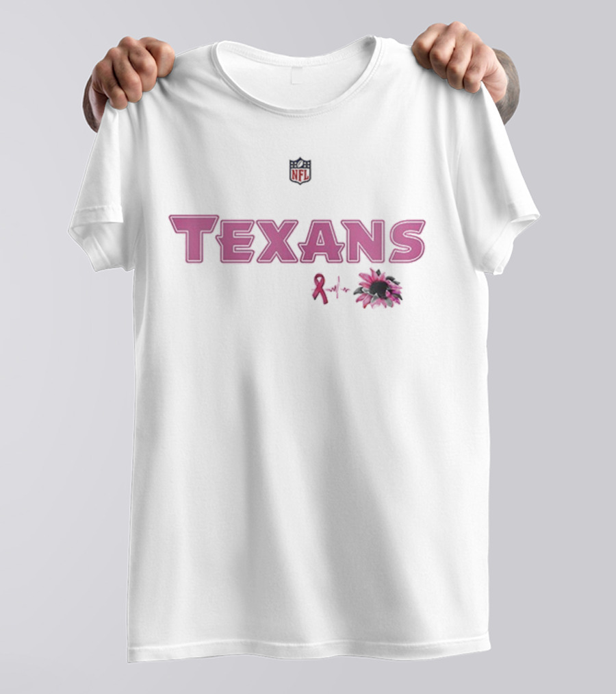 Texans Pink Ribbon NFL Breast Cancer Awareness Pink Flower T-Shirt