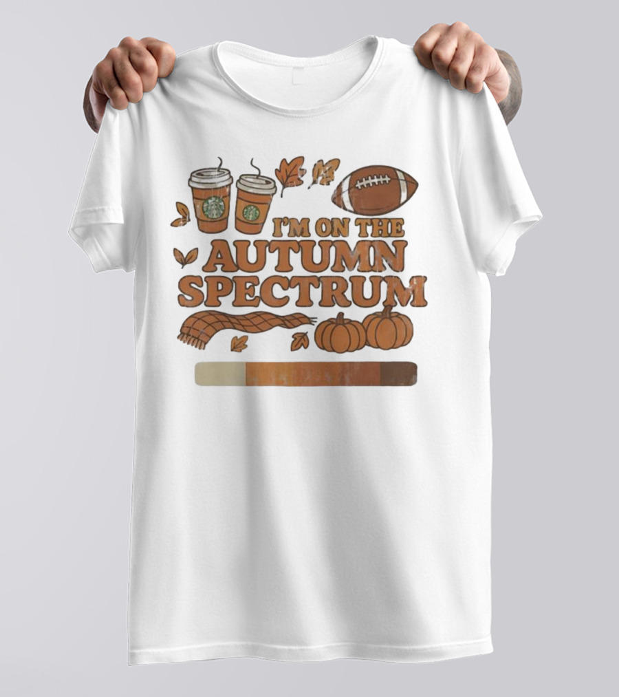 I’m On The Autumn Spectrum Pumpkin Spice Football Coffee Leaves T-Shirt