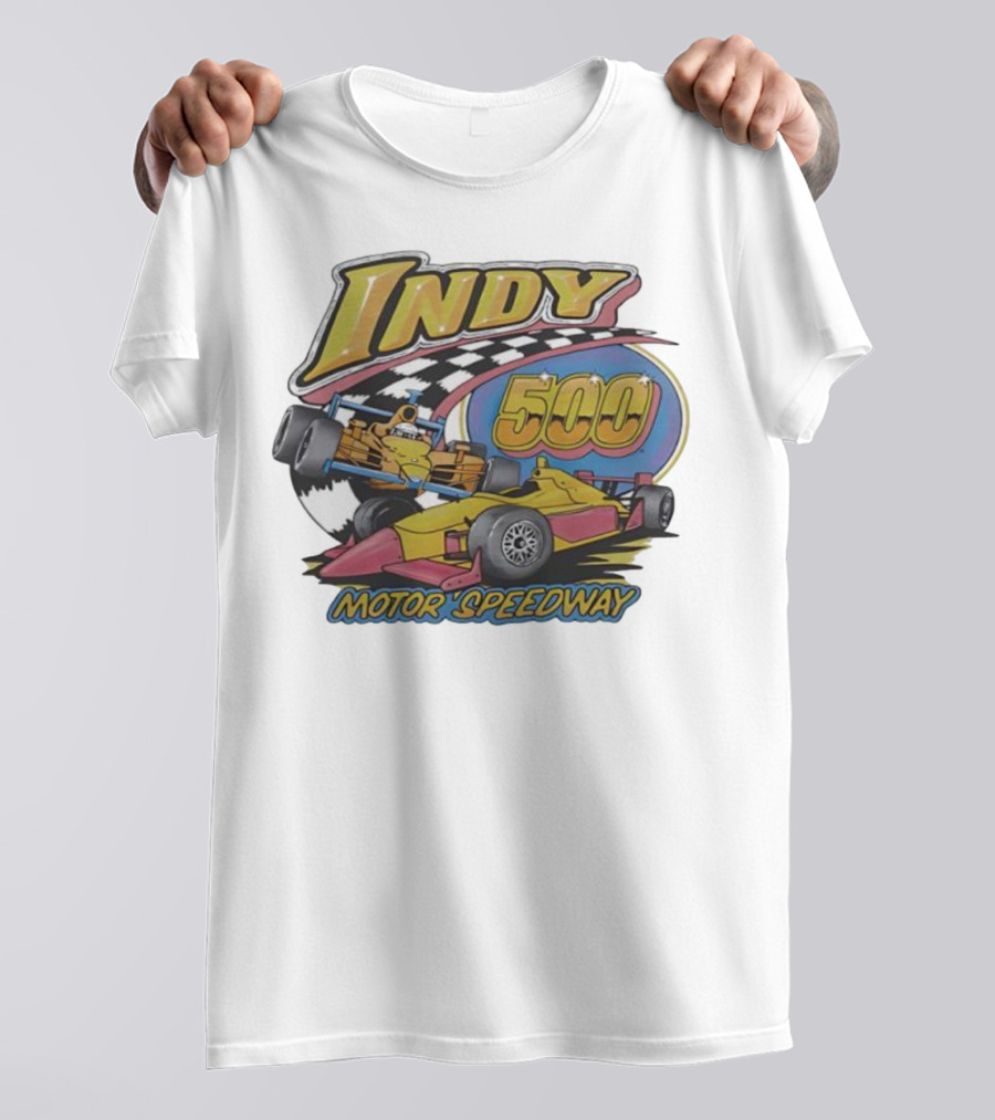 Indy 500 Motor Speedway Racing Cars Checkered Flag Oval Track T-Shirt